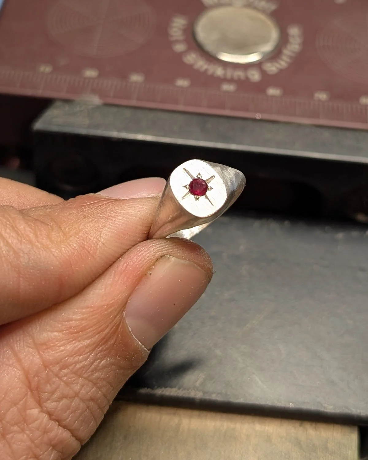 Signet Ring with Star Setting and Gem