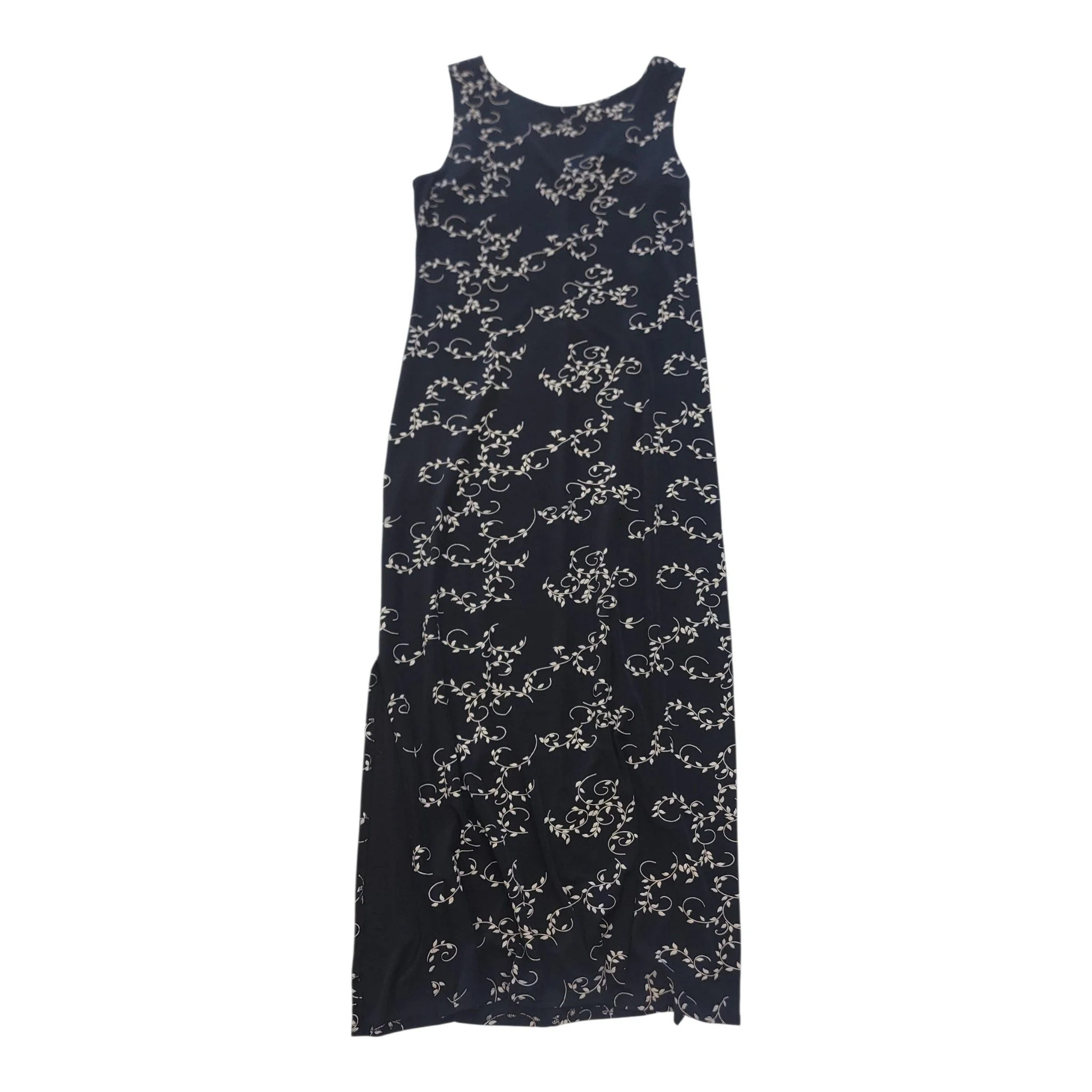 Vintage 90s G.A.S. Black Vine Print Maxi Dress | Whimsigoth Sleeveless Column Dress Size L Made in USA