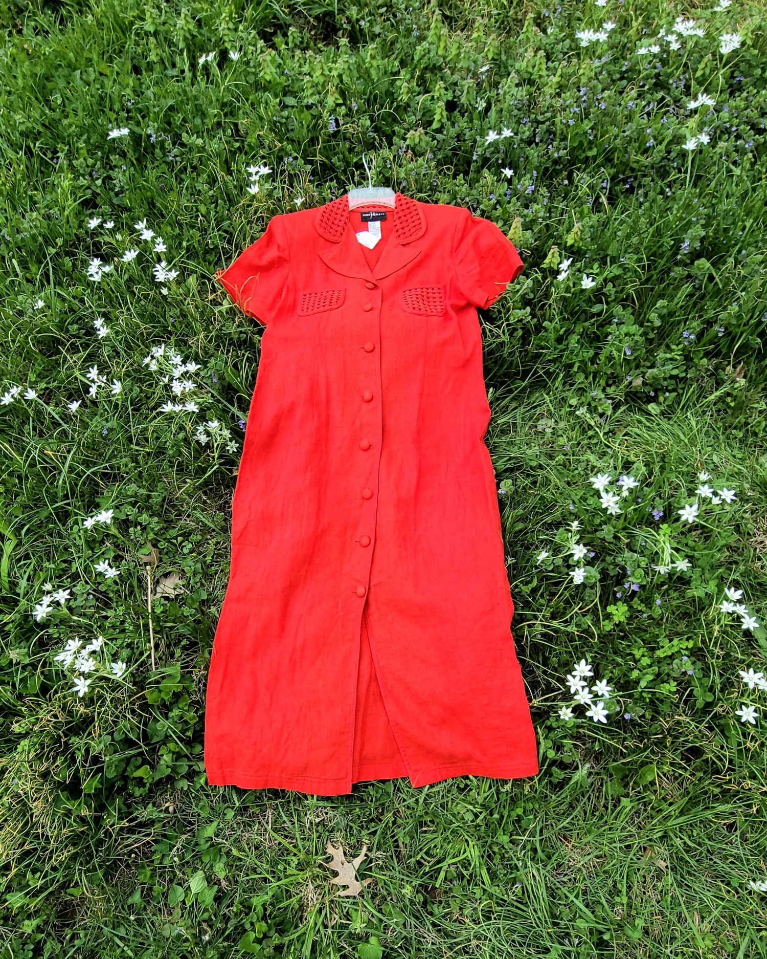 90s button down dress Vintage John Roberts Red Linen-Blend Midi Satin Mermaid Halter Neck Web Collection: Long sleeve dresses Size:44