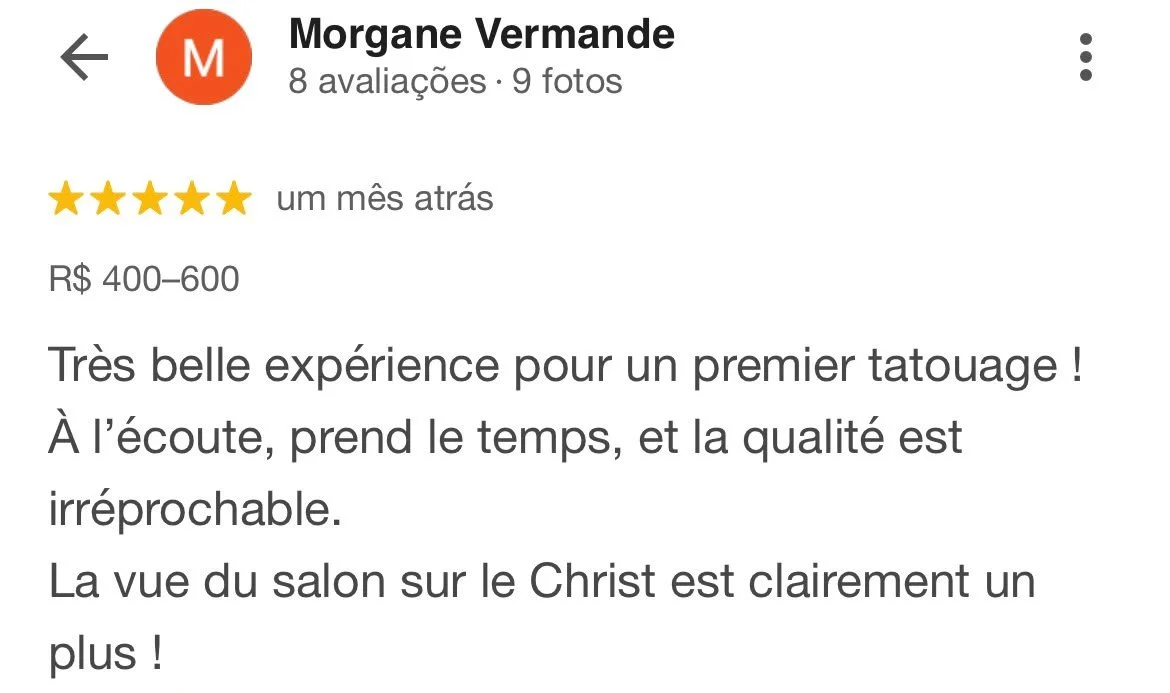 Avaliação de um serviço de tatuagem por Morgane Vermande.