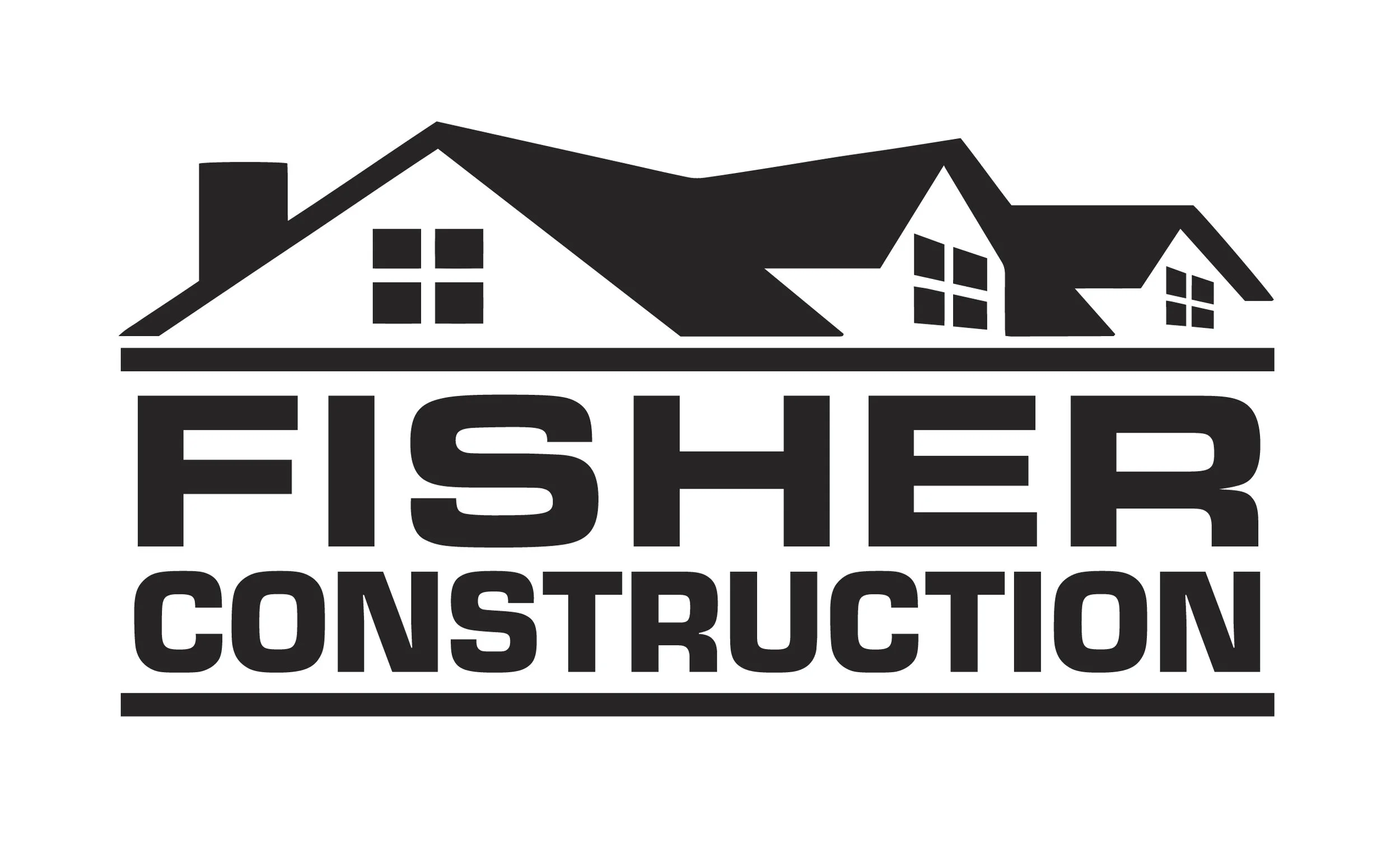 Black and white logo with house silhouettes and the text 'Fisher Construction'.