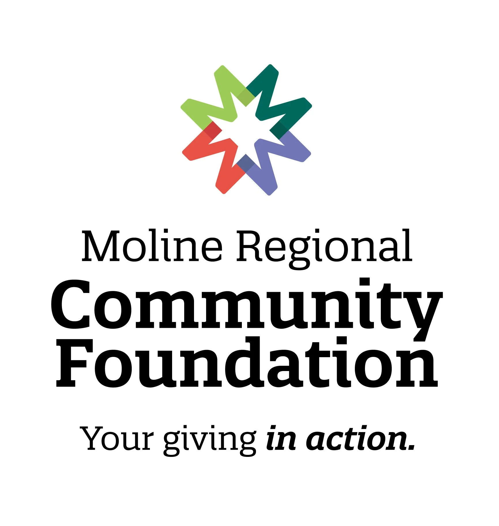 Colorful star-shaped logo above the text "Moline Regional Community Foundation Your giving in action."