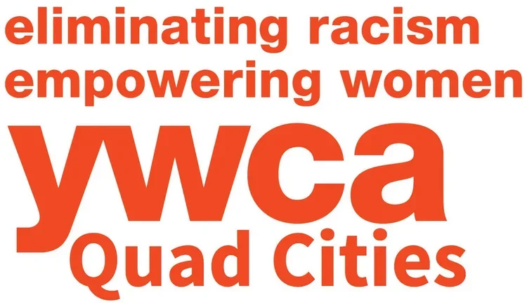 Text graphic with the words 'eliminating racism,' 'empowering women,' and 'Quad Cities' featuring the YMCA logo.