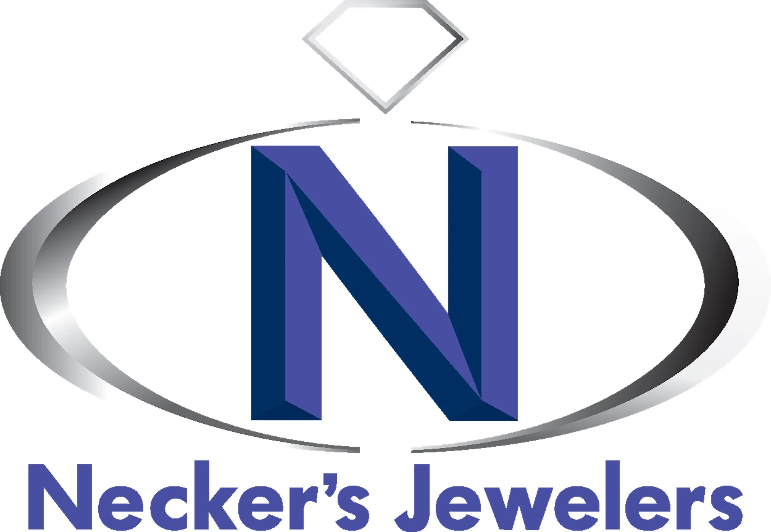 Logo of Neckker's Jewels featuring a large blue letter N inside an oval with a diamond shape above, and the company name below in blue text.