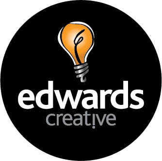 Logo featuring a light bulb above the word 'edwards' with 'creative' underneath on a black background.
