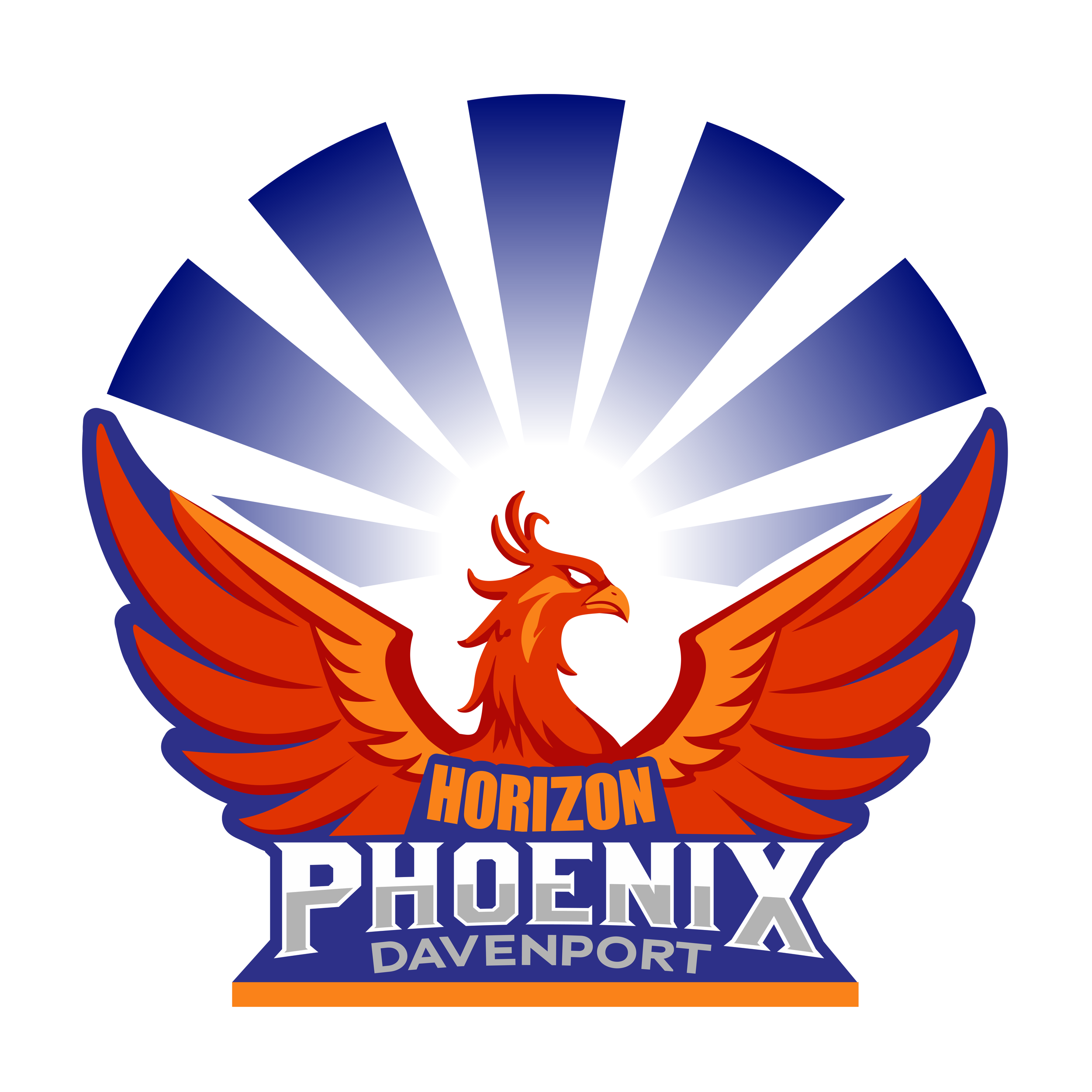 Logo of the Phoenix Suns basketball team featuring a stylized orange phoenix head with a blue and white sunburst background and the text 'Phoenix Horizon Phoenix Davenport'.