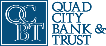 Logo of Quad City Bank & Trust with initials QCBT in a square and full name on the right