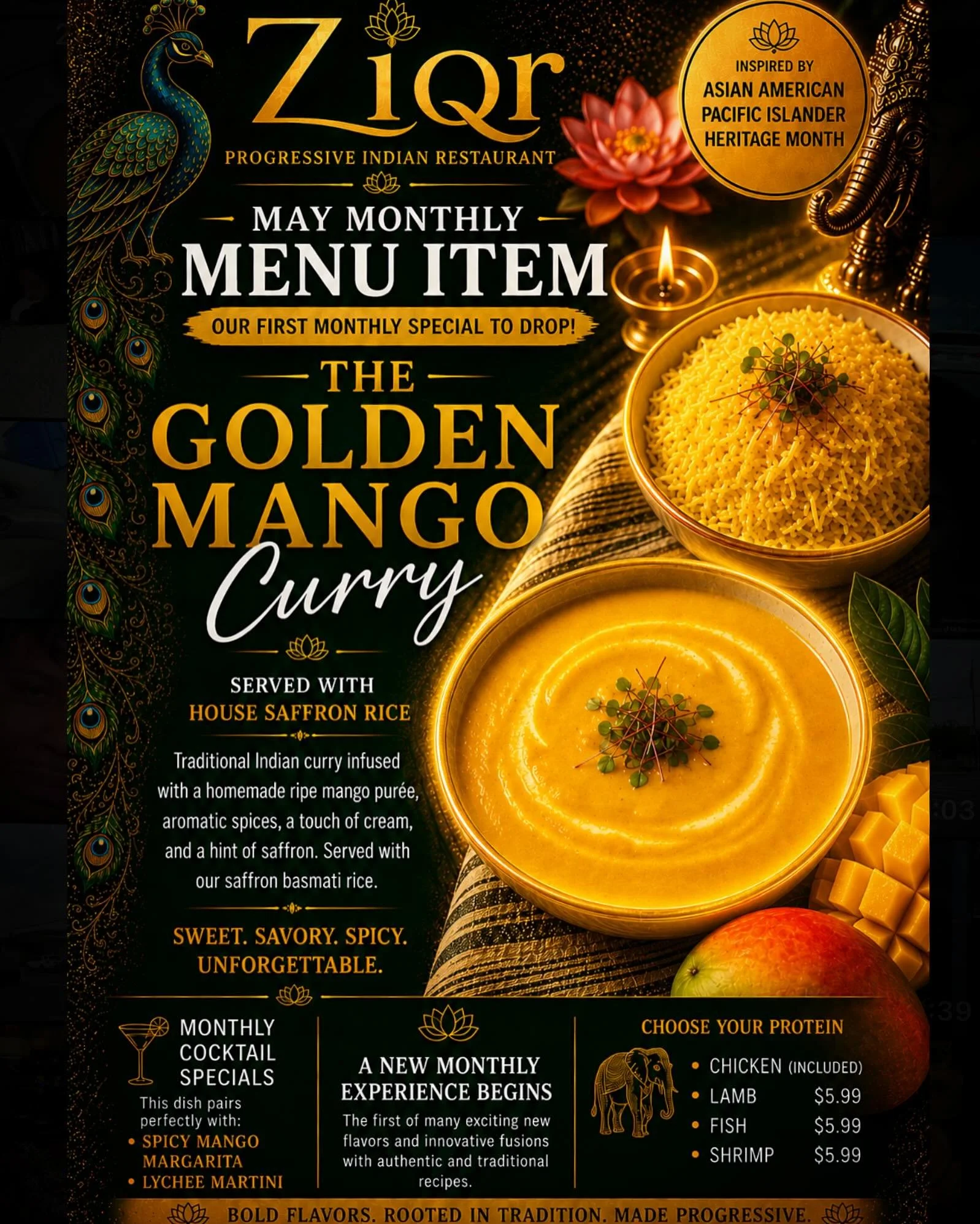 ✨ Our first Monthly Menu Special has officially arrived&hellip; and this is just the beginning! 🎉✨

Introducing ZIQR&rsquo;s Golden Mango Curry 🥭🍛 
A vibrant, elevated Thai&ndash;Indian fusion inspired by Asian American &amp; Pacific Islander Heri