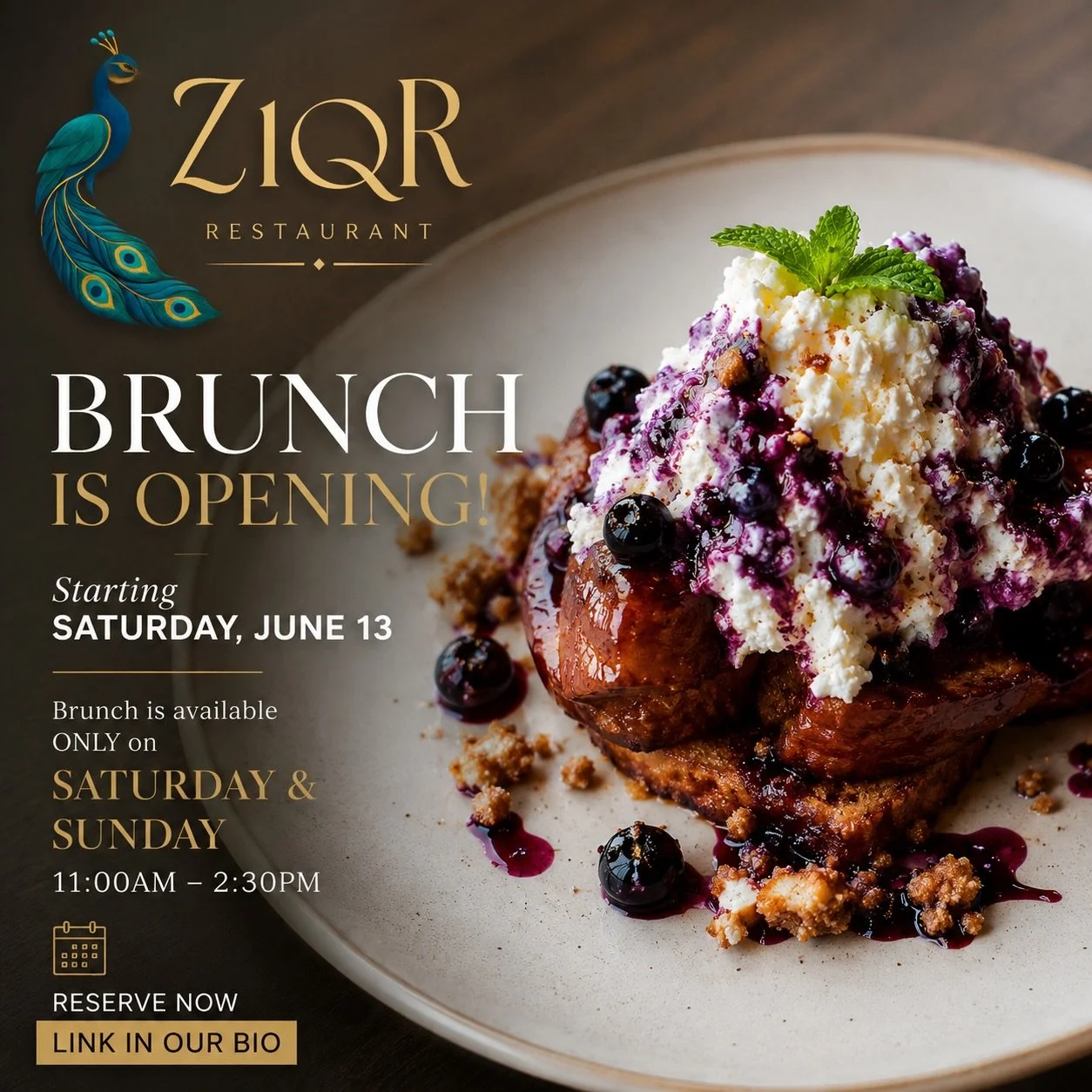 🥂 BRUNCH IS ARRIVING AT ZIQR! 🥂

Join us for the launch of our all-new weekend brunch beginning Saturday, June 13!

✨ Available Saturdays &amp; Sundays
🕚 11:00 AM &ndash; 2:30 PM

From indulgent sweet creations to bold, modern Indian-inspired brun
