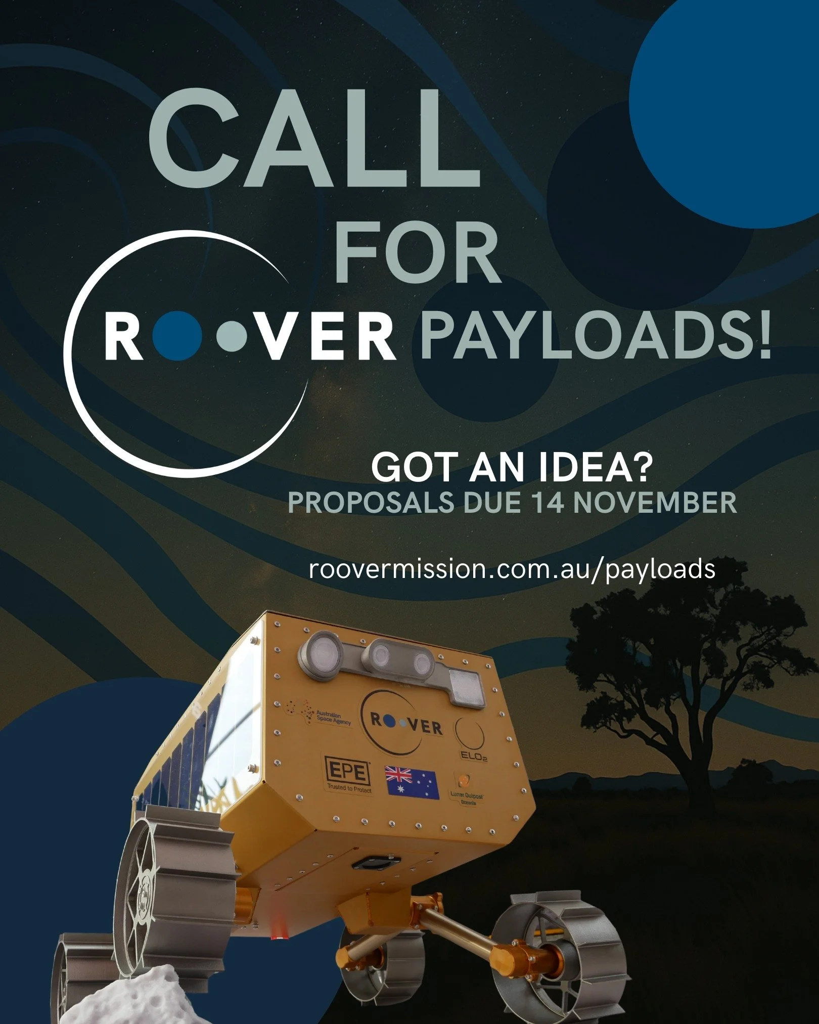 Big news &ndash; your payload could be heading to the Moon with Roo-ver, Australia's first lunar rover.

We&rsquo;re inviting payload concepts to travel with Roo-ver on its mission around the end of the decade. 

If you&rsquo;re working on ideas that