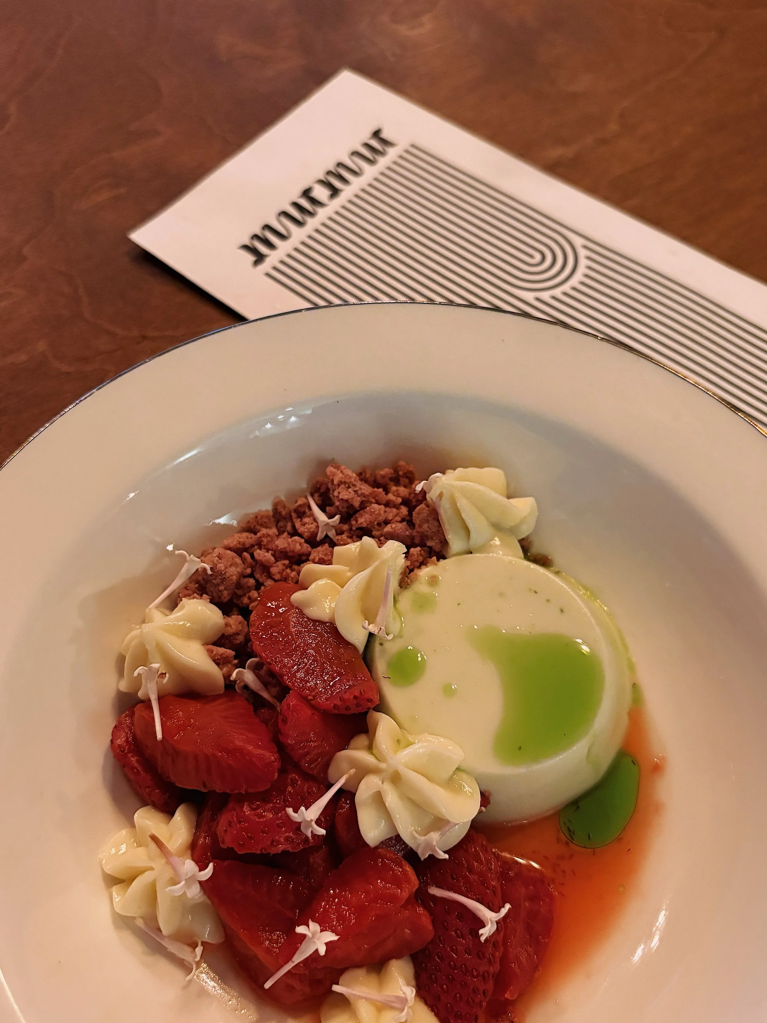 Would you rather wander through a cedar forest or pick strawberries in an open field?

No need to choose. Our cedar panna cotta brings both to the table&mdash;cedar-roasted strawberries, vanilla ganache, and strawberry crumble, inspired by the flavou