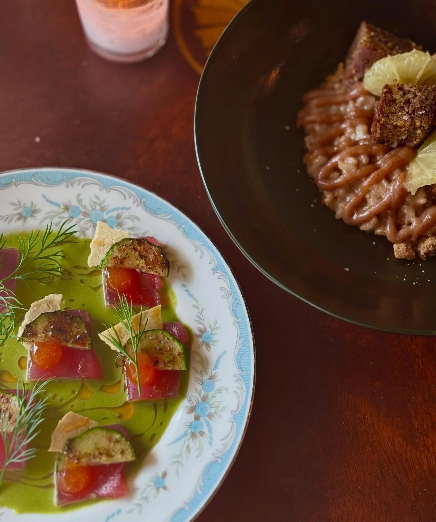 New additions to our tasting menu&hellip;

Tuna crudo, coconut basil dressing, ginger cracker, paprika torched cucumber. Can be found exclusively on our 6 course tasting menu.

Aborio rice pudding, banana cake, ginger crumb, miso date caramel, banana