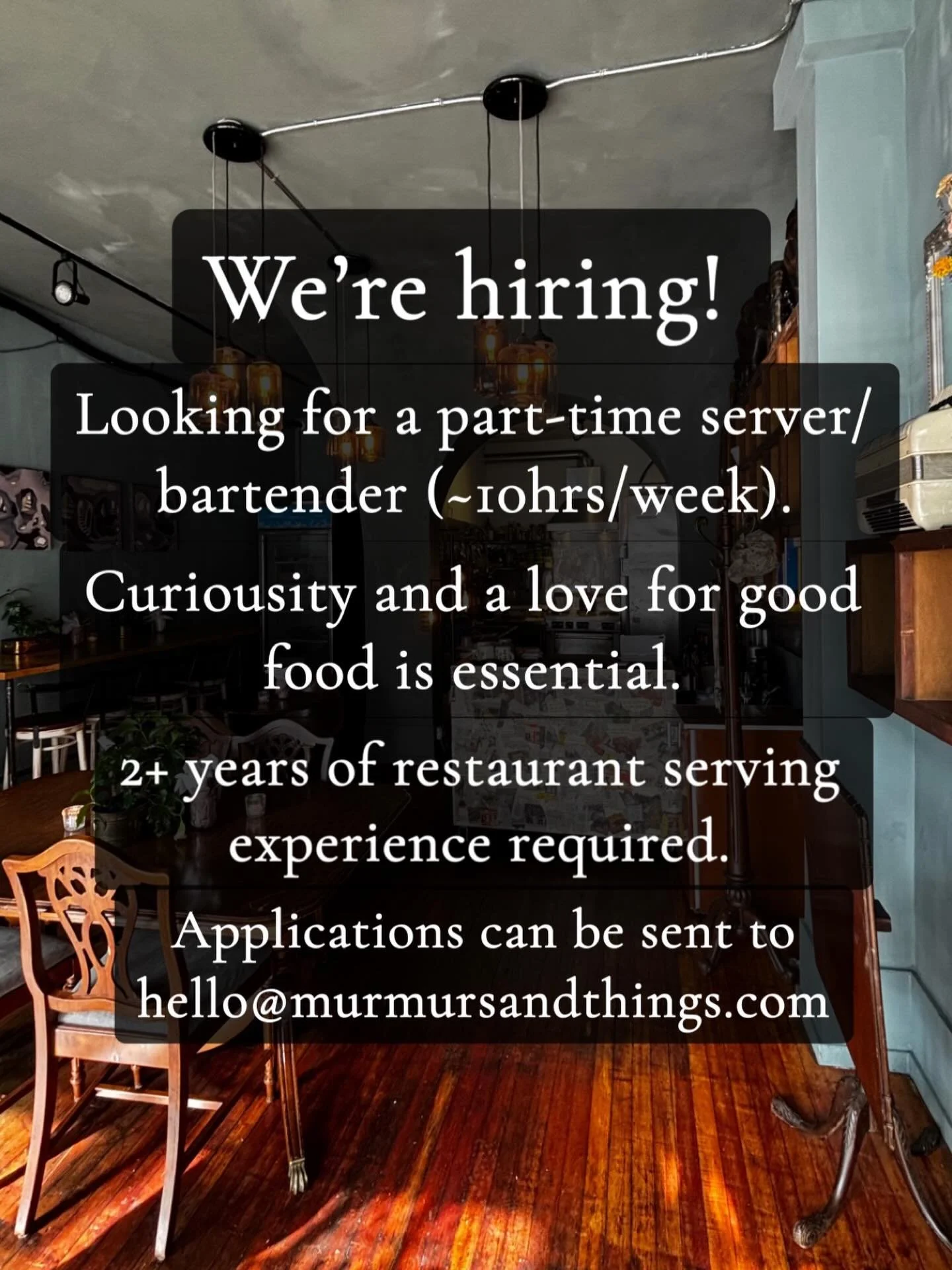 Want to join our team? Send an email to hello@murmursandthings.com with your resume and a short blurb about yourself!