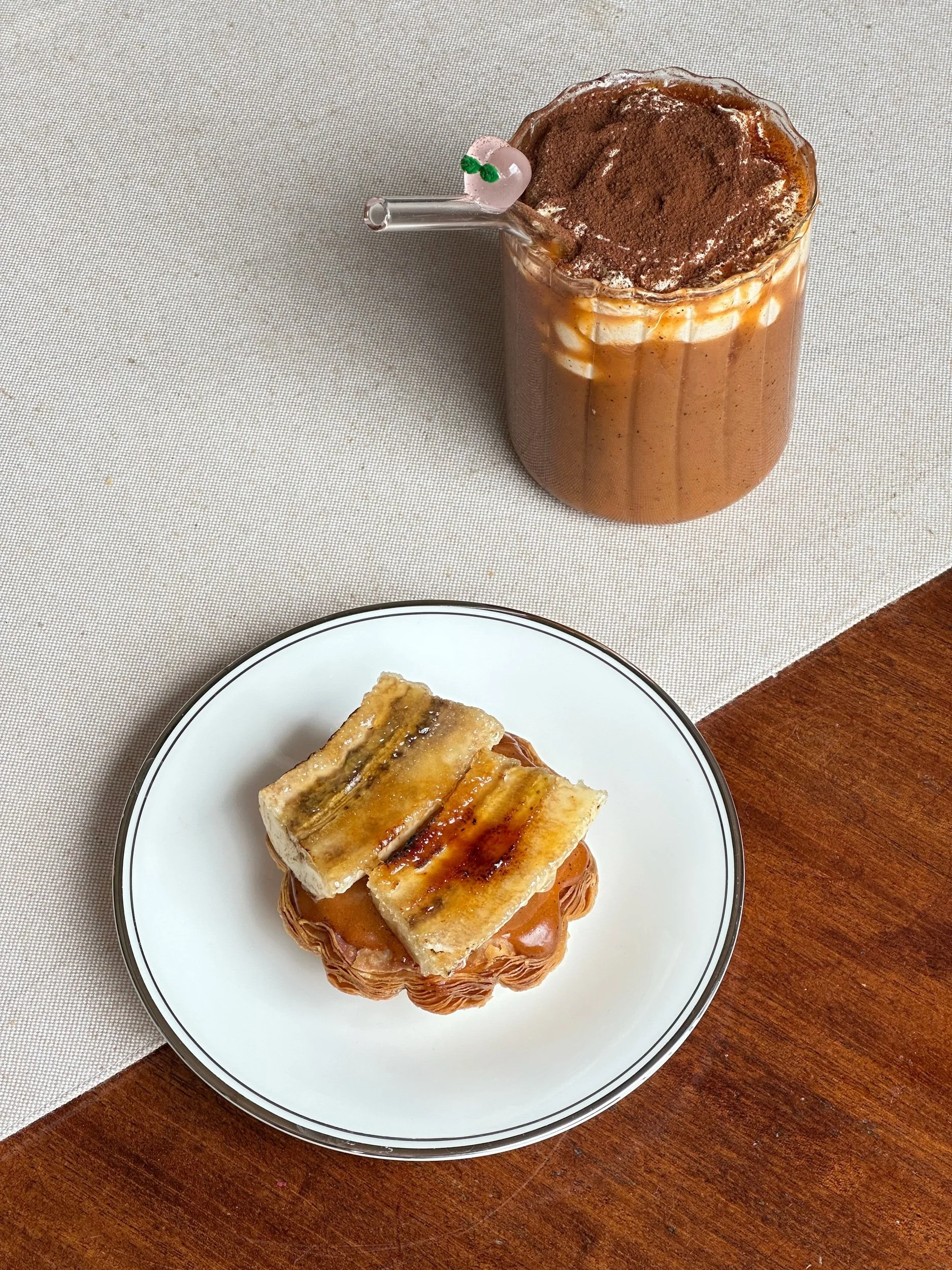 Thai tea banana brûlée tart