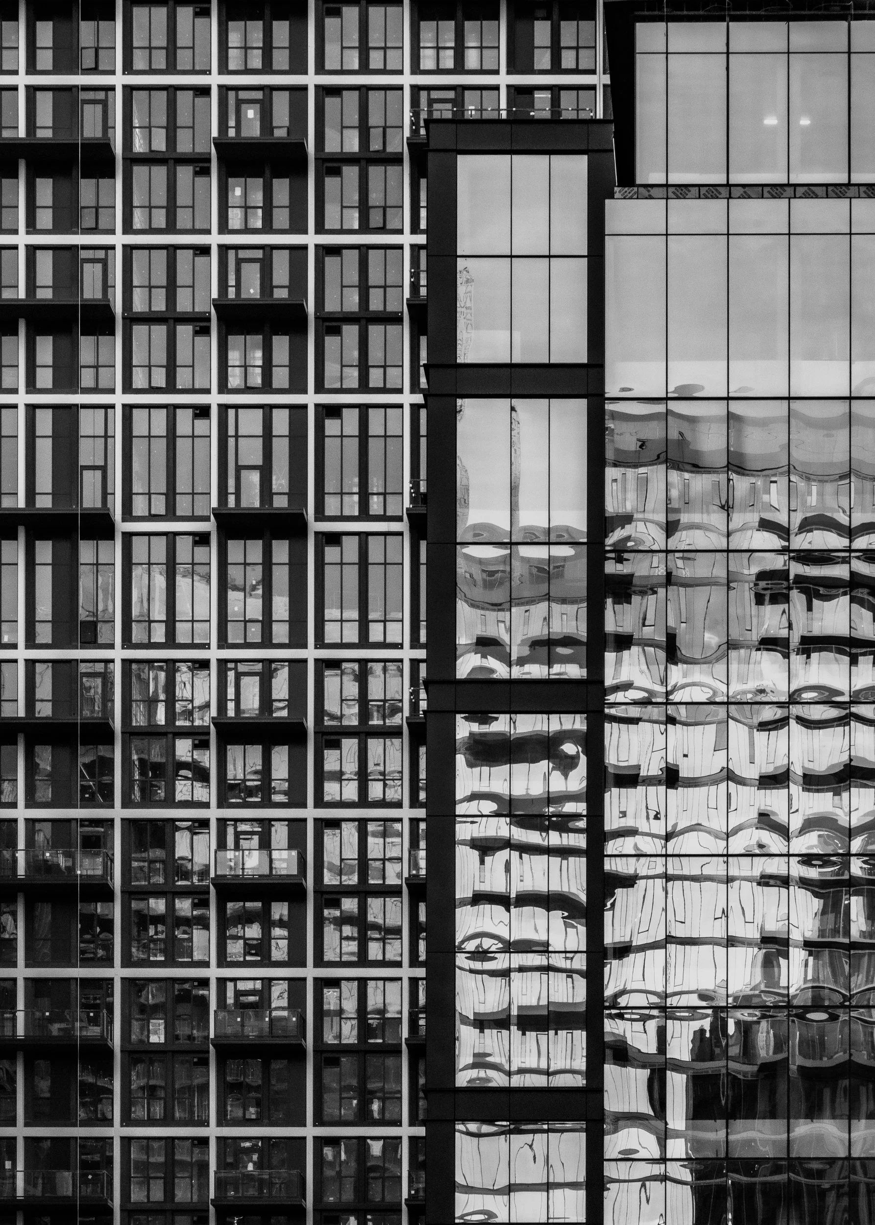 Reston Virginia, facades composition, curtain wall design, black and white art photography