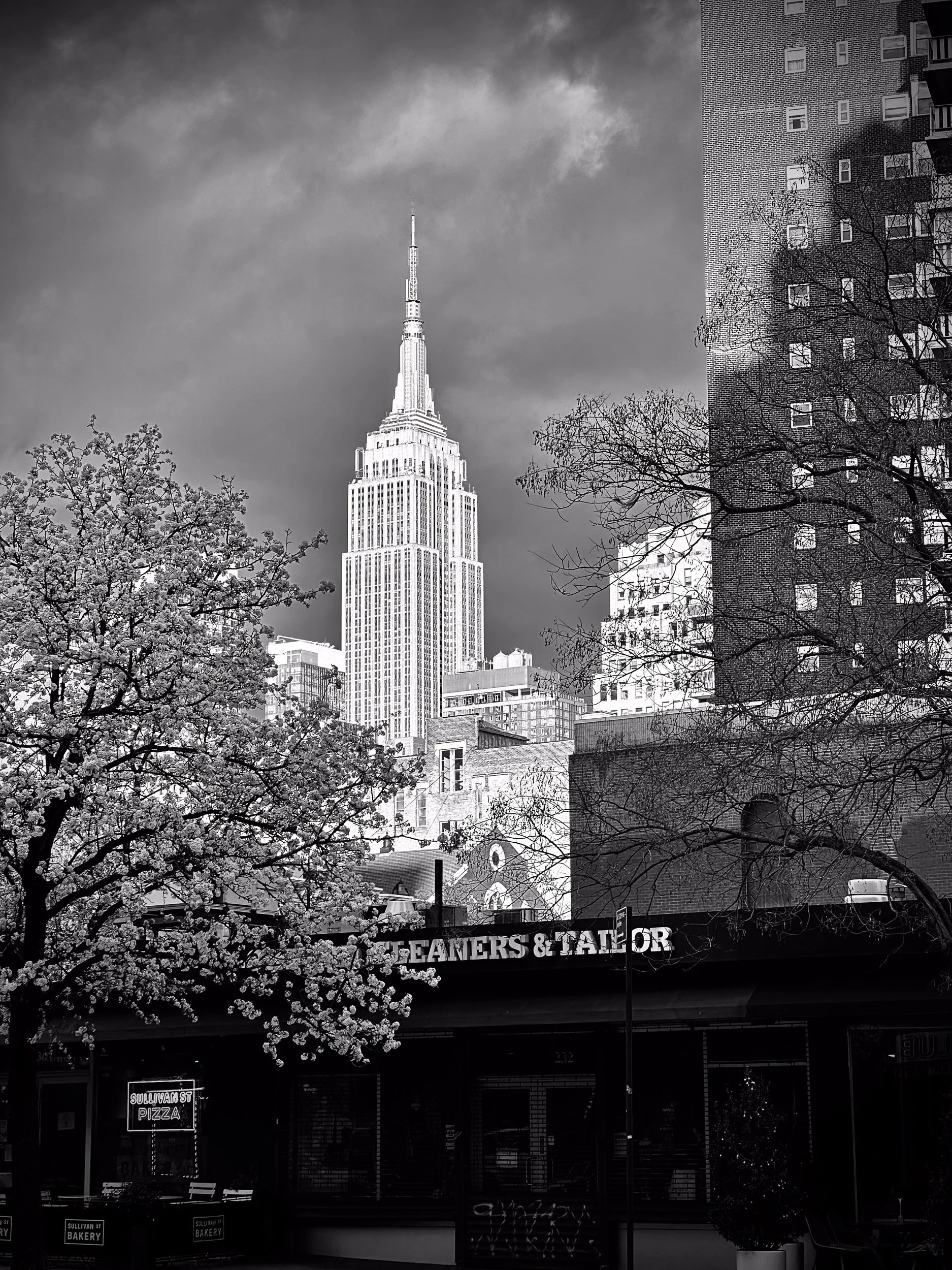 Empire State Building view from Chelsea, New York-City. Black and white art photography.