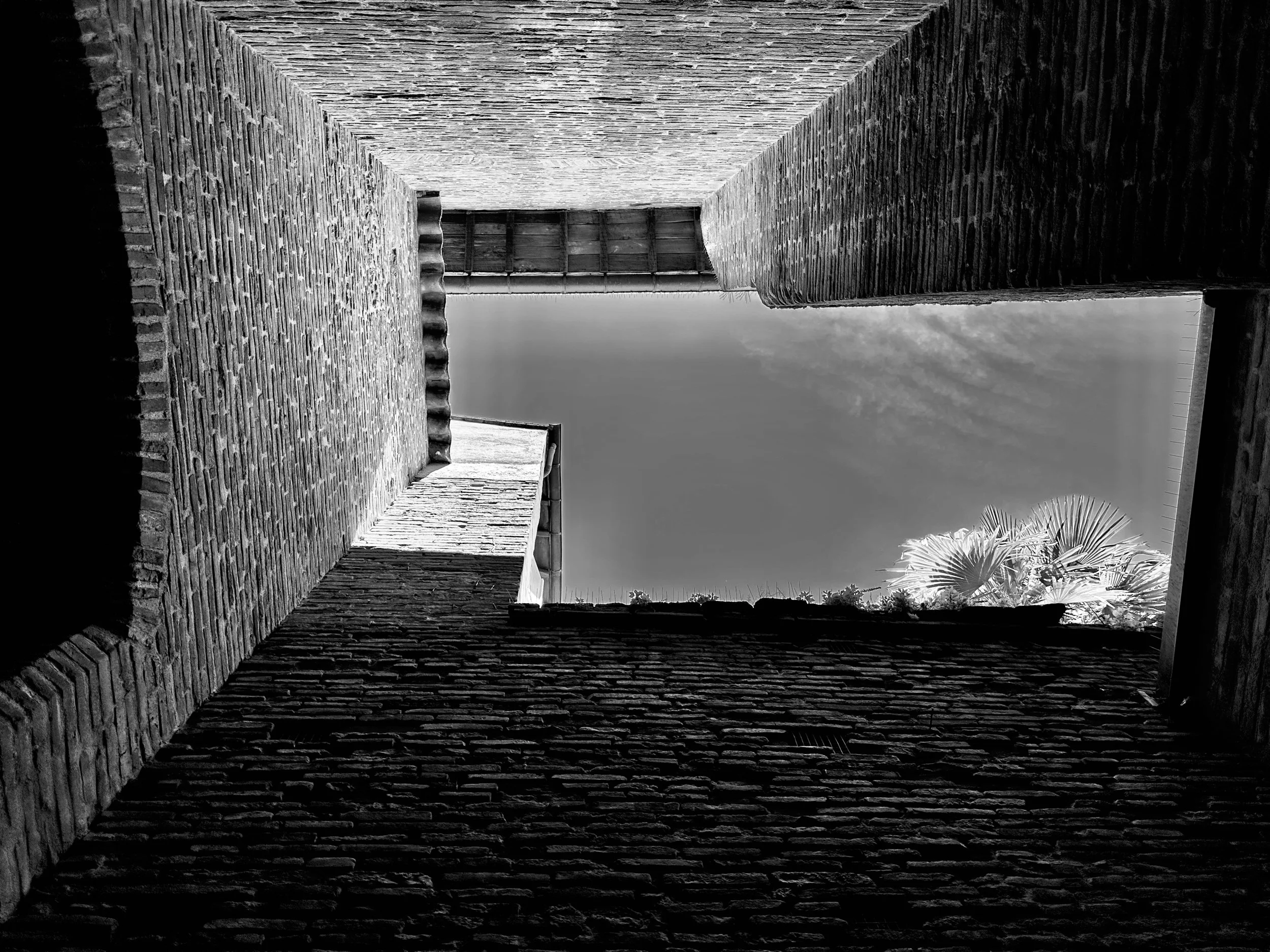  play of light and shadow on medieval walls, Toulouse-France. Black and white art photography.