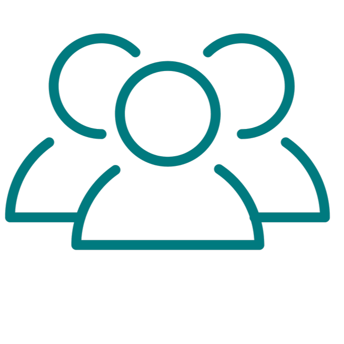 Icon of three people, two in the background and one in the foreground, representing a group or community.