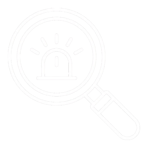 Magnifying glass focusing on a red emergency siren light.