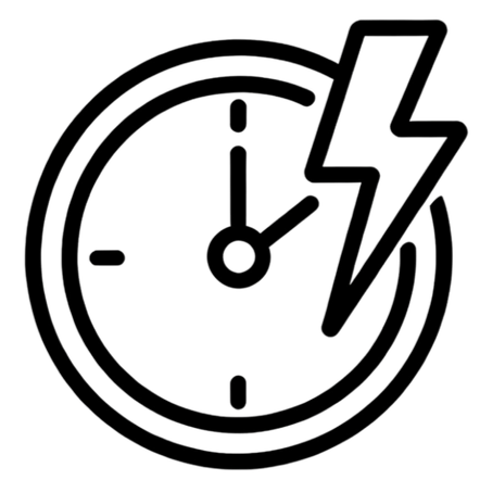 Clock with a lightning bolt symbol.