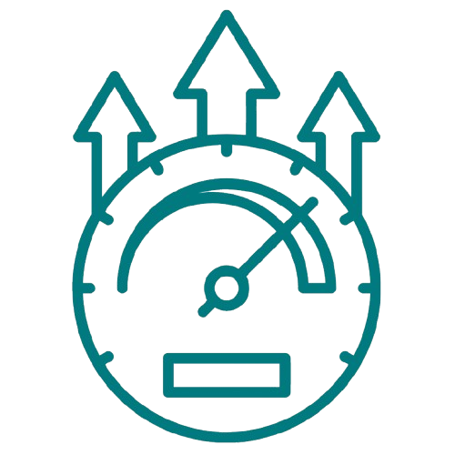 Speedometer with upward arrows indicating increased speed or performance.