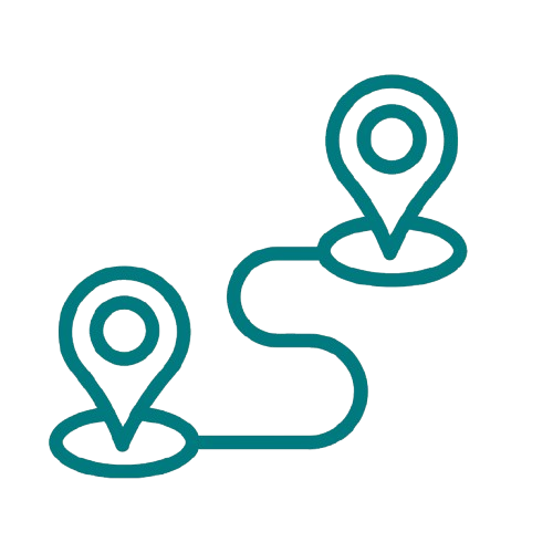 Line drawing of a map with two location pins connected by a route