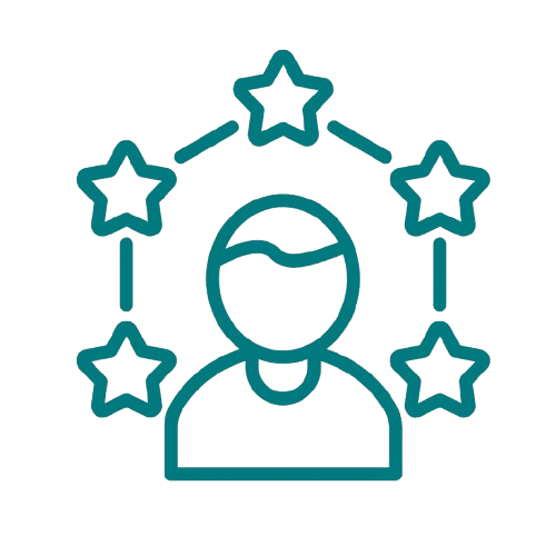 Icon of a person with a star above their head and five more stars surrounding the person in a semi-circle.