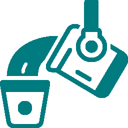 A pixelated teal plus sign or cross symbol on a white background.