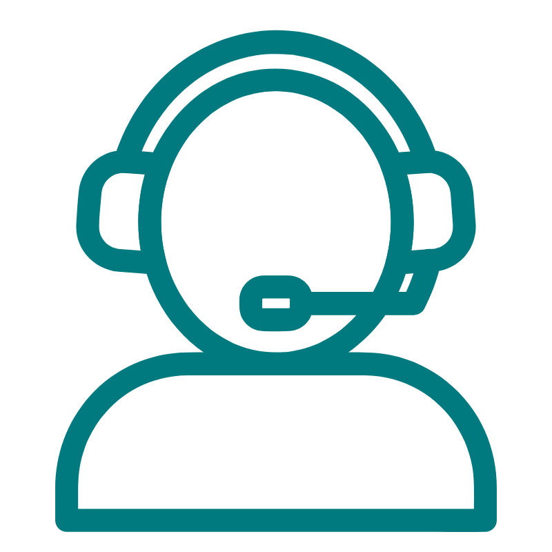 Outline of a person wearing a headset with a microphone, representing customer support or technical assistance.