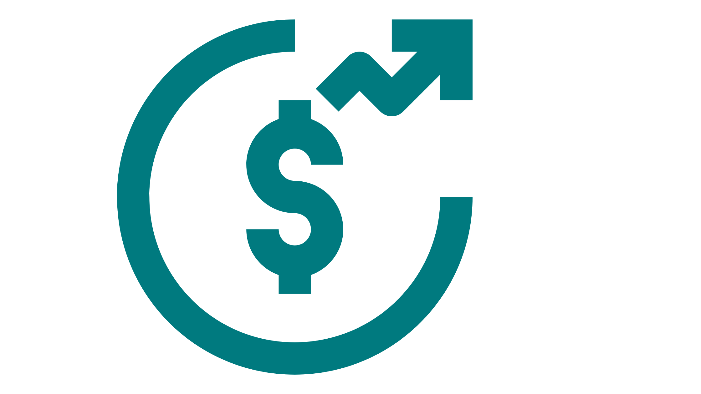 Financial growth icon with a dollar sign, circular arrow, and upward trending arrow.