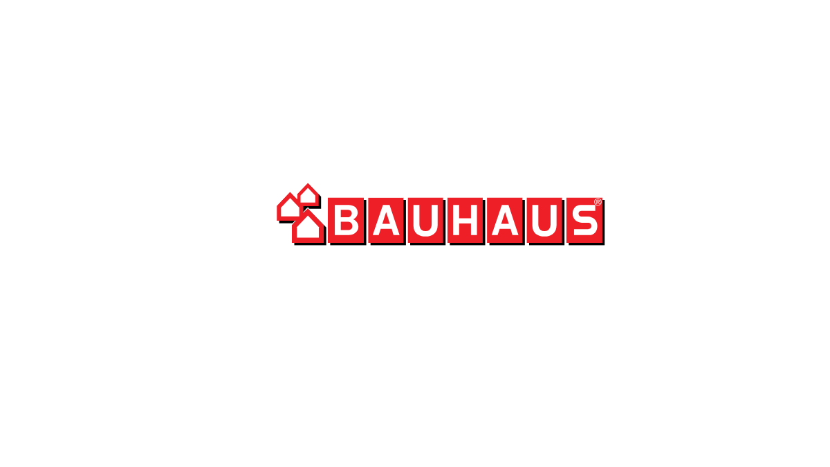 Bauhaus logo with red blocks spelling 'BAUHAUS' and a black house graphic above the text.