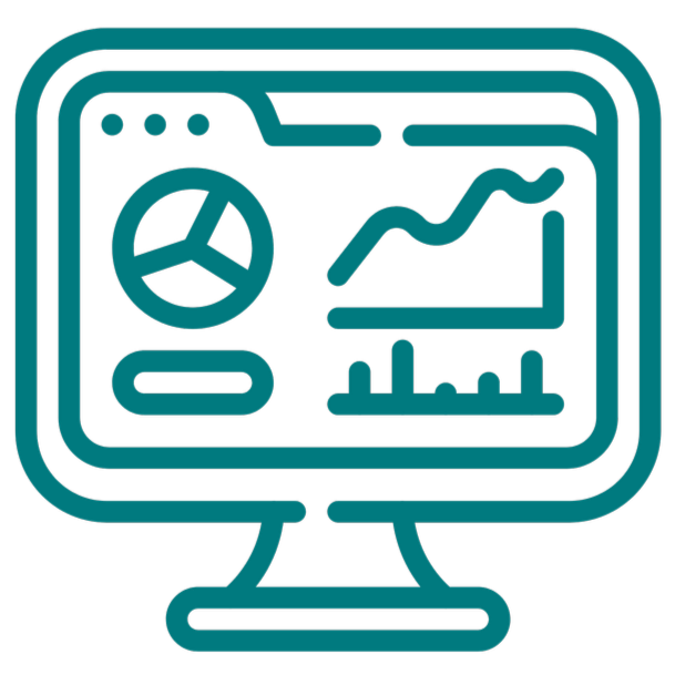 Line graph and pie chart on a computer monitor showing data analysis.