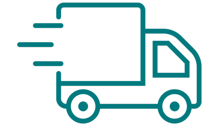 Icon of a delivery truck with motion lines indicating speed.