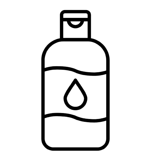 Outline of a soap dispenser with a droplet symbol in the center on a black background.