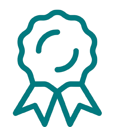 Line drawing of an award ribbon or badge.