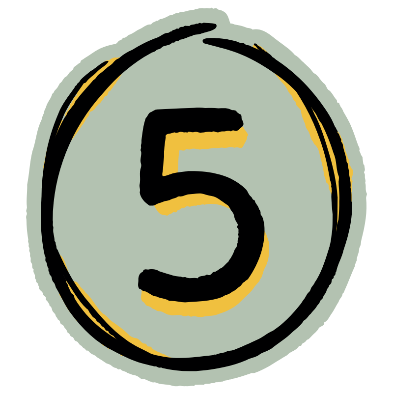 Number 5 inside a circular design with a black outline and yellow shadow.