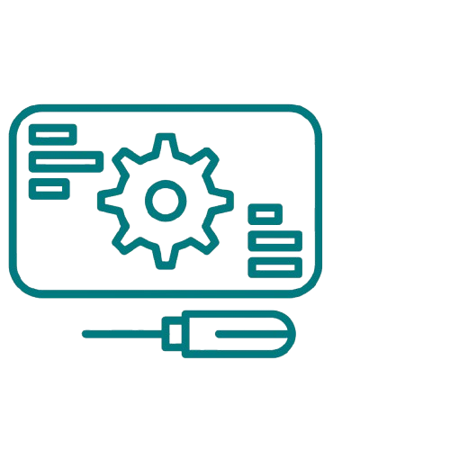 Digital illustration of a computer screen displaying a gear icon, code snippets, and a USB flash drive.