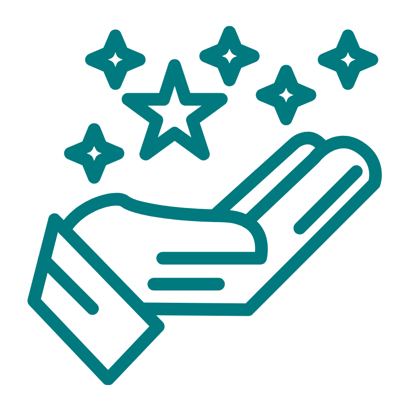 A hand holding sparkling stars, symbolizing magic or excellence.