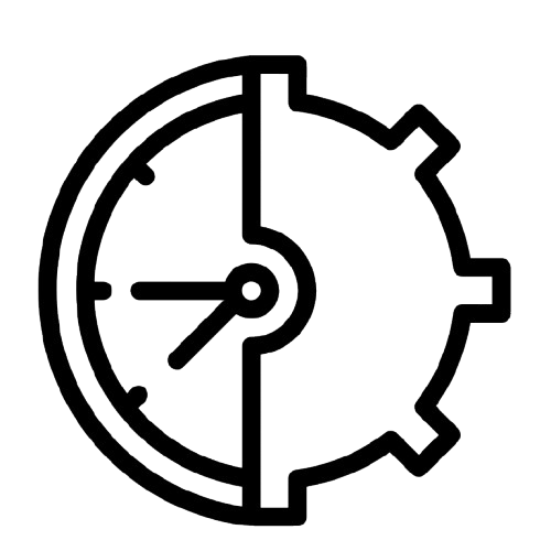 A clock icon with a partial gear shape on the right side.