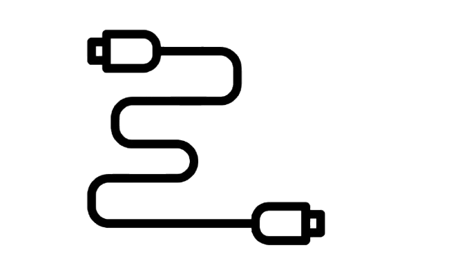 Line drawing of an electrical power cord with a plug and a socket.