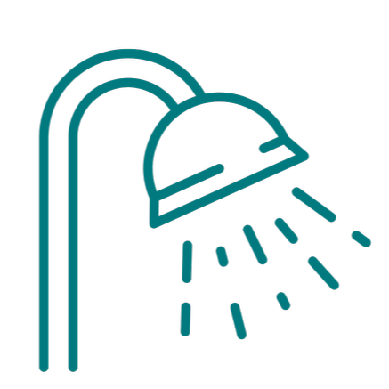 Icon of a showerhead with water spray.