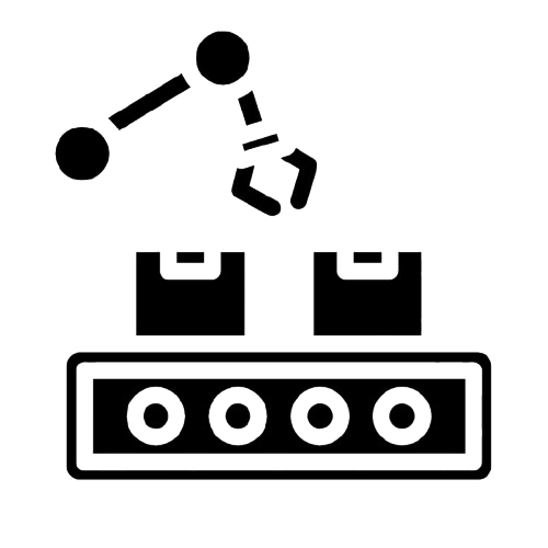 Diagram of a robotic arm placing objects onto a conveyor belt with sensors.