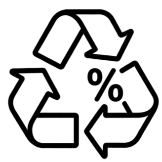 Recycling symbol with three arrows forming a triangle and a percentage sign in the center.