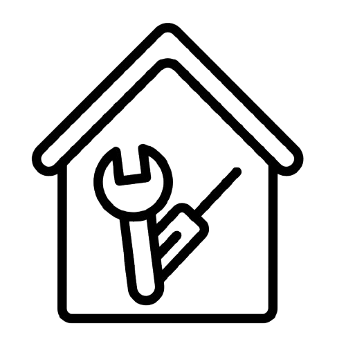Icon of a house with a wrench and screwdriver inside, representing home repair or maintenance.