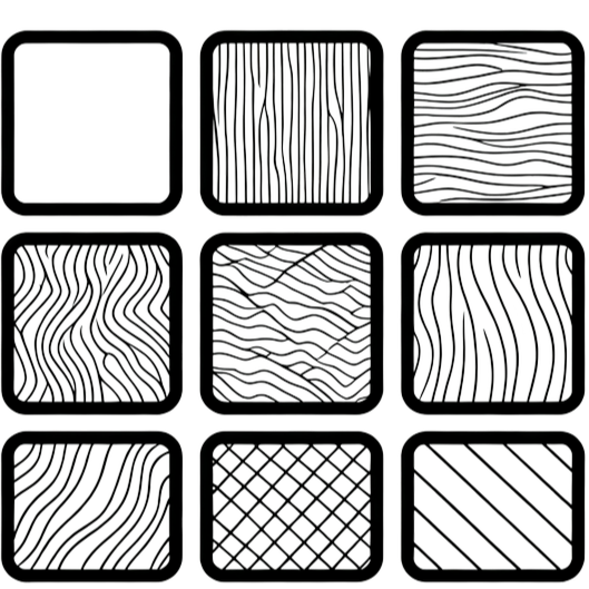 Nine square icons arranged in a 3x3 grid, each containing a different black and white abstract pattern or texture.