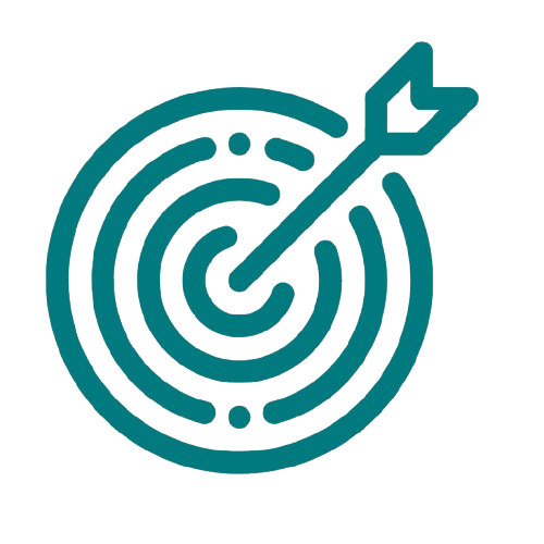 Simplified icon of a target with an arrow hitting the bullseye.