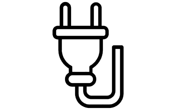 Line drawing of an electrical plug and socket.