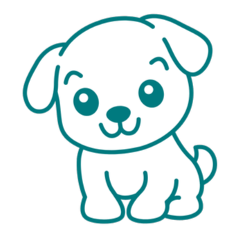 Cute cartoon puppy with big eyes and floppy ears.