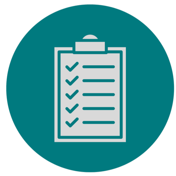 Icon of a clipboard with a checklist of six items, each marked with a check.
