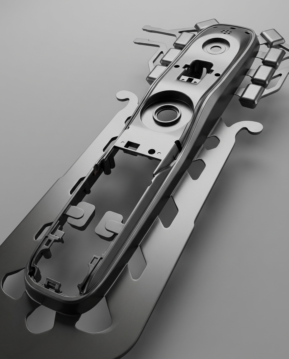 Close-up of a disassembled metal electronic component, possibly part of a device or machinery, with various screws and parts visible.